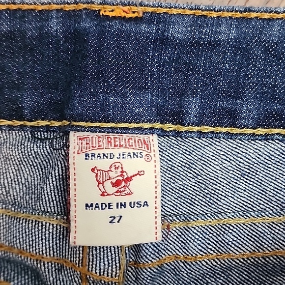 True Religion Blue Flare Wide Leg Stretch Jeans sz 27 Hemmed 28in - Picture 3 of 10